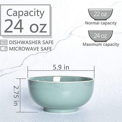 Ceramic Soup & Cereal Bowls Set, 24oz, Microwave & Dishwasher Safe, Sage Green