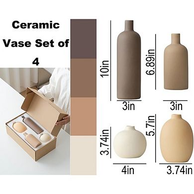 Ceramic Vase Set of 4 Decorative Vases for Shelf Decor, Durable