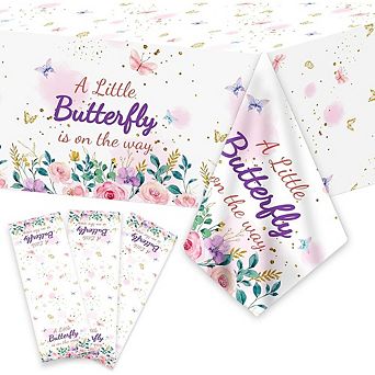 Butterfly Baby Shower Tablecloths, disposable plastic covers, waterproof 3 pack