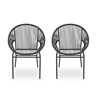 2 pc Outdoor Chairs, Black Wicker Patio Chairs, Iron Frame, PE Rattan Chairs for Porch Balcony Lawn