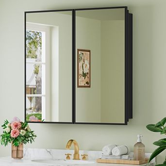 Framed Mirrored Medicine Cabinet, Adjustable Glass Shelves, Surface or Recessed Mount