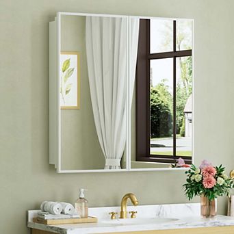 Framed Mirrored Medicine Cabinet, Adjustable Glass Shelves, Surface or Recessed Mount