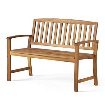 49 in Outdoor Garden Bench, Acacia Wood Patio Park Bench with Backrest & Armrest for Porch Lawn Yard
