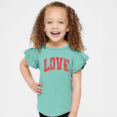 Love Varsity Arched Distressed - Flutter Sleeve Graphic T-Shirt