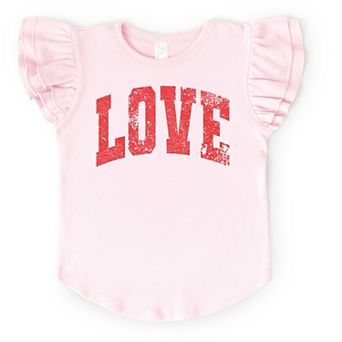 Love Varsity Arched Distressed - Flutter Sleeve Graphic T-Shirt