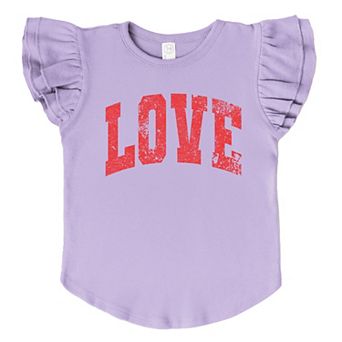Love Varsity Arched Distressed - Flutter Sleeve Graphic T-Shirt