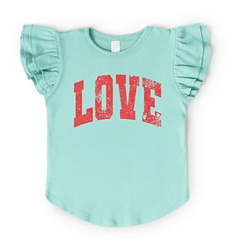 Love Varsity Arched Distressed - Flutter Sleeve Graphic T-Shirt