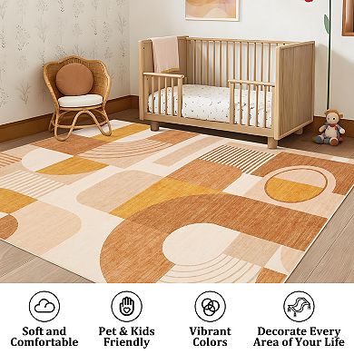 Boho Washable Rugs for Living Room Bedroom Dining Room, Soft Abstract Large Throw Floor Carpet