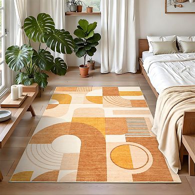 Boho Washable Rugs for Living Room Bedroom Dining Room, Soft Abstract Large Throw Floor Carpet