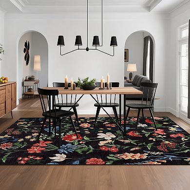 Floral Area Rugs Washable, Non Slip Low Pile Boho Indoor Rug