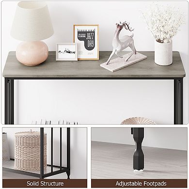 Slim Glass Console Table for Living Room 2-Tier Narrow Entryway Sofa Table, Sturdy Metal Frame