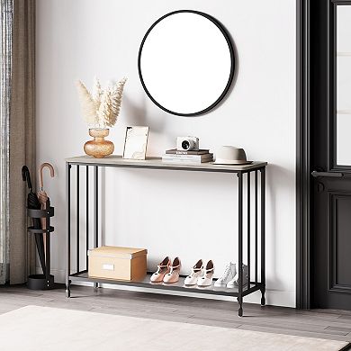 Slim Glass Console Table for Living Room 2-Tier Narrow Entryway Sofa Table, Sturdy Metal Frame