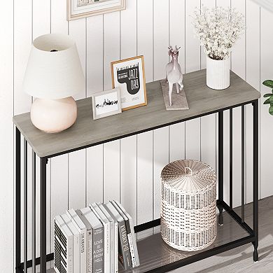 Slim Glass Console Table for Living Room 2-Tier Narrow Entryway Sofa Table, Sturdy Metal Frame
