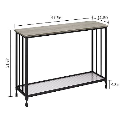 Slim Glass Console Table for Living Room 2-Tier Narrow Entryway Sofa Table, Sturdy Metal Frame