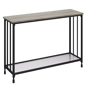 Slim Glass Console Table for Living Room 2 tier Narrow Entryway Sofa Table, Sturdy Metal Frame