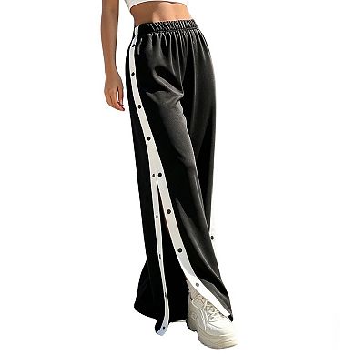 Women's Button Side Track High Waist Long Pants Summer Wide Leg Casual Boho Trousers