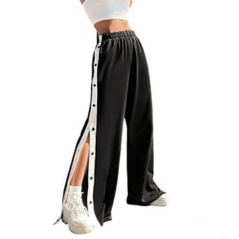Women's Button Side Track High Waist Long Pants Summer Wide Leg Casual Boho Trousers