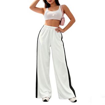 Women's Button Side Track High Waist Long Pants Summer Wide Leg Casual Boho Trousers