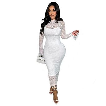 Women's Elegant Bodycon Lace Party Cocktail Wedding Guest Maxi Dress
