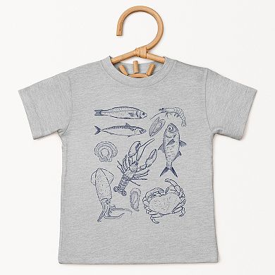 Nautical Creatures Sketched - Toddler Short Sleeve Graphic T-Shirt