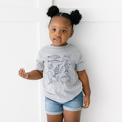 Nautical Creatures Sketched - Toddler Short Sleeve Graphic T-Shirt