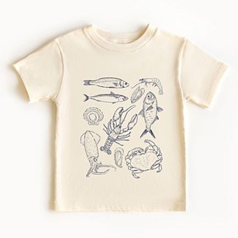 Nautical Creatures Sketched - Toddler Short Sleeve Graphic T-Shirt