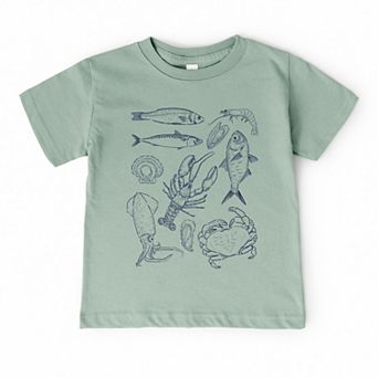 Nautical Creatures Sketched - Toddler Short Sleeve Graphic T-Shirt