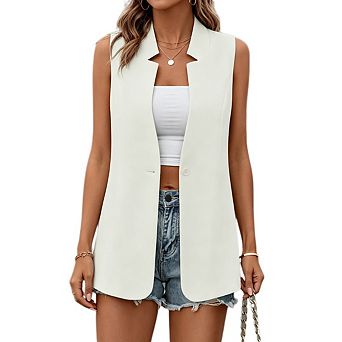Women's Summer Sleeveless Vest Lapel V Neck Lightweight Trendy Casual Work Office Blazers