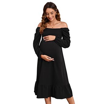 Women's Maternity Square Neck Long Sleeve Midi Dress