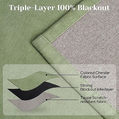 Chenille Blackout Curtains, Thermal Insulated Rod Pocket & Back Tab Panels
