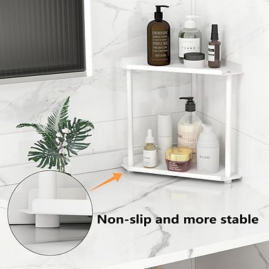 Corner Countertop Organizer Shelf, Bathroom & Kitchen Storage, Multi-Room Use