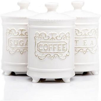 Engraved Ceramic Kitchen Canister Set with Airtight Lids, Food Storage