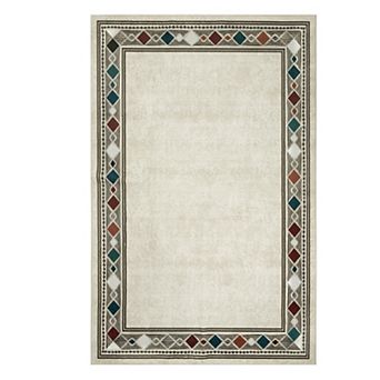 Modern Geometric Bordered Runner Rug,Machine Washable Low Pile Area Rug