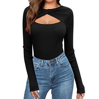 Zeagoo Sweaters for Women Knit Trendy Long Sleeve Lightweight Slim Fit Pullover Cutout Tops