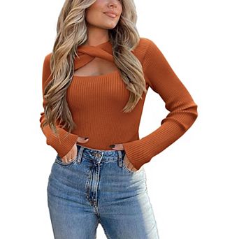 Zeagoo Sweaters for Women Knit Trendy Long Sleeve Lightweight Slim Fit Pullover Cutout Tops