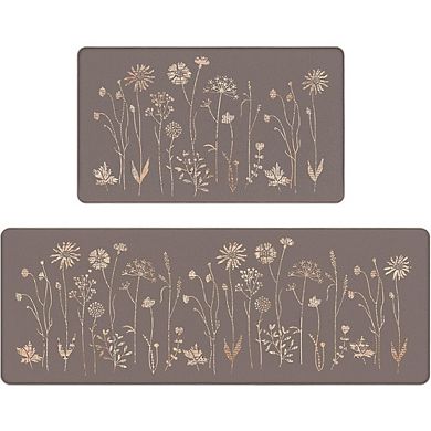 Colorful Floral Kitchen Mat Set, Non Slip, Waterproof Anti Fatigue