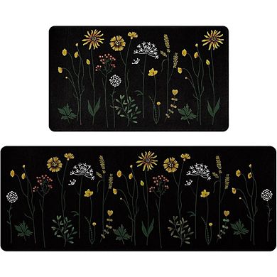 Colorful Floral Kitchen Mat Set, Non Slip, Waterproof Anti Fatigue