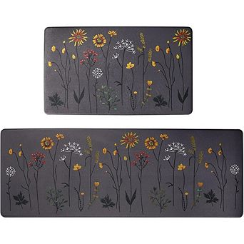 Colorful Floral Kitchen Mat Set, Non Slip, Waterproof Anti Fatigue