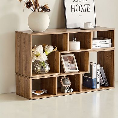 Heybly 2 Piece Modular Bookshelf Media Console Bookcase with Open Storage Shelves