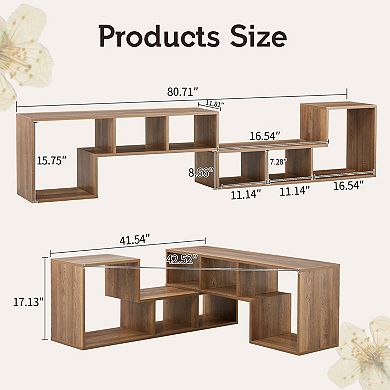 Heybly 2 Piece Modular Bookshelf Media Console Bookcase with Open Storage Shelves