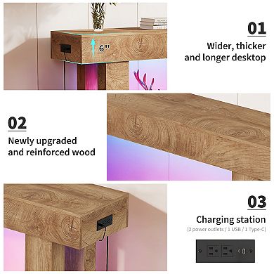 Entryway Console Table with LED Lighting & Charging Station 63-Inch Narrow Sofa Table