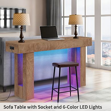 Entryway Console Table with LED Lighting & Charging Station 63-Inch Narrow Sofa Table