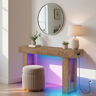 Entryway Console Table with LED Lighting & Charging Station 63-Inch Narrow Sofa Table