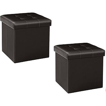 Faux Leather Storage Ottoman Cube, Padded Footstool, Multi-Use (2 Pack)