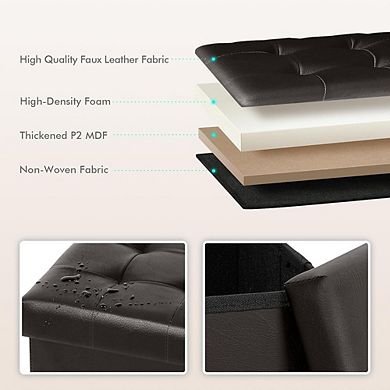 Faux Leather Storage Ottoman Cube, Padded Footstool, Multi-Use (2 Pack)