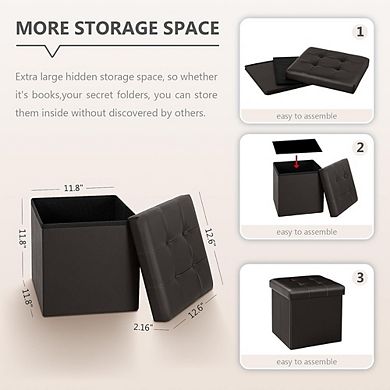 Faux Leather Storage Ottoman Cube, Padded Footstool, Multi-Use (2 Pack)