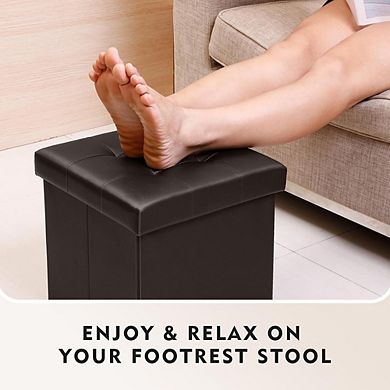 Faux Leather Storage Ottoman Cube, Padded Footstool, Multi-Use (2 Pack)