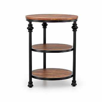 Vintage 3 tier Round Side Table Compact End Table with Storage Shelves Industrial Metal Frame