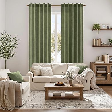 Faux Linen Curtains, Light Filtering Semi Sheer Back Tab Panels