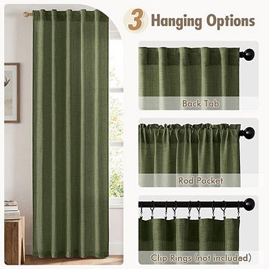 Faux Linen Curtains, Light Filtering Semi Sheer Back Tab Panels